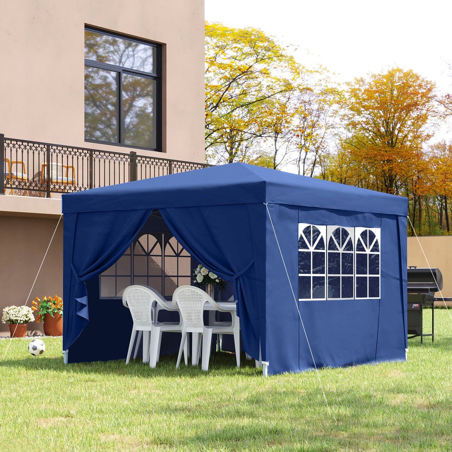 Outsunny 10'x10' Outdoor Pop Up Party Tent Wedding Gazebo Canopy with Carrying Bag (Blue)