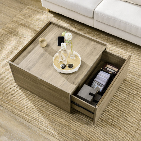 Coffee Table with Hidden Storage Drawers, Modern Center Table for Living Room Home Office, Oak