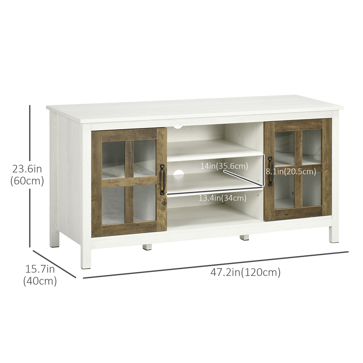 TV Stand Cabinet for TVs up to 55 Inches, Entertainment Center with Ajustable Shelves and Doors for Living Room, White