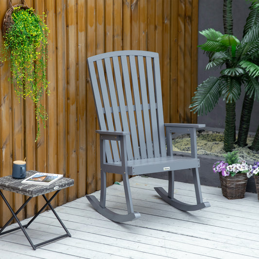 Patio Wooden Rocking Chair, Outdoor Porch Rocker Chair with High back, Smooth Armrests, for Outdoor & Indoor Use, Grey