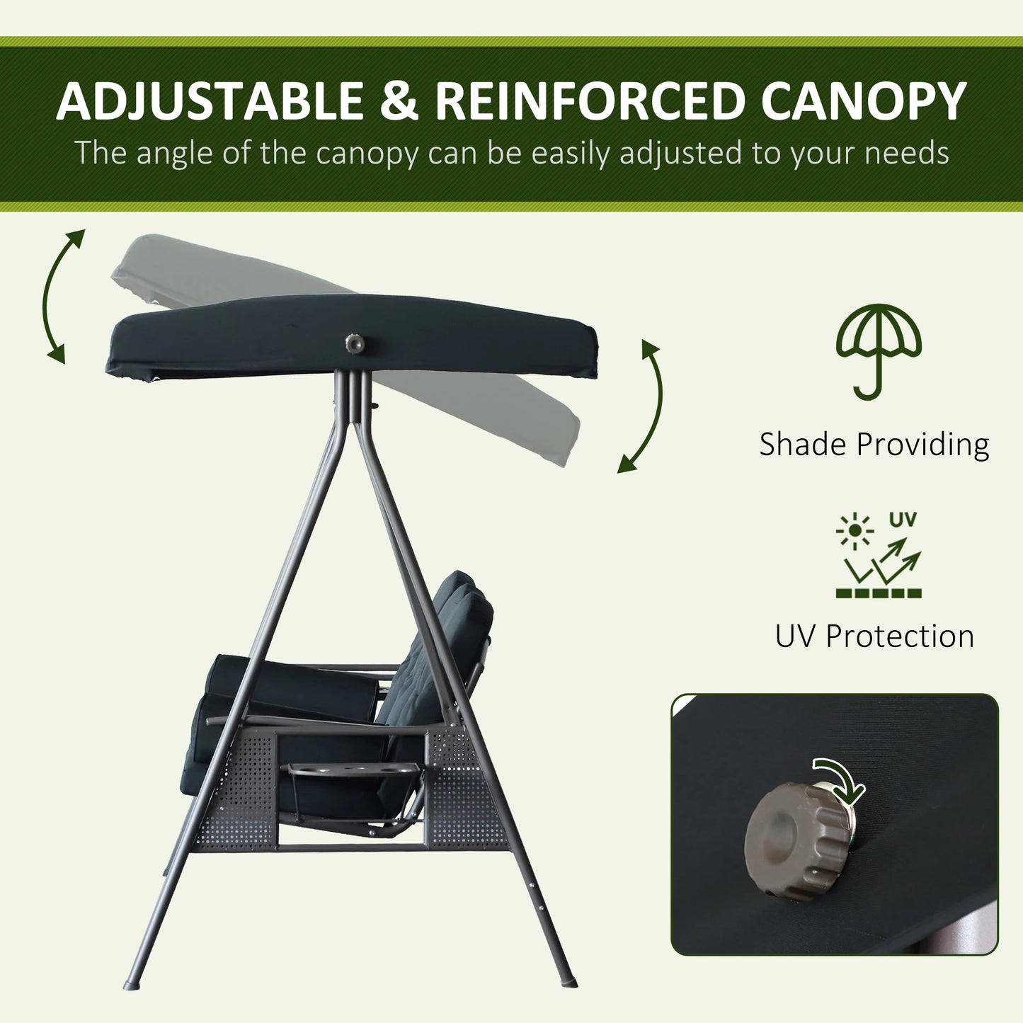 Outsunny Outdoor Patio 3-Person Steel Canopy Cushioned Seat Bench Swing with Included Sid