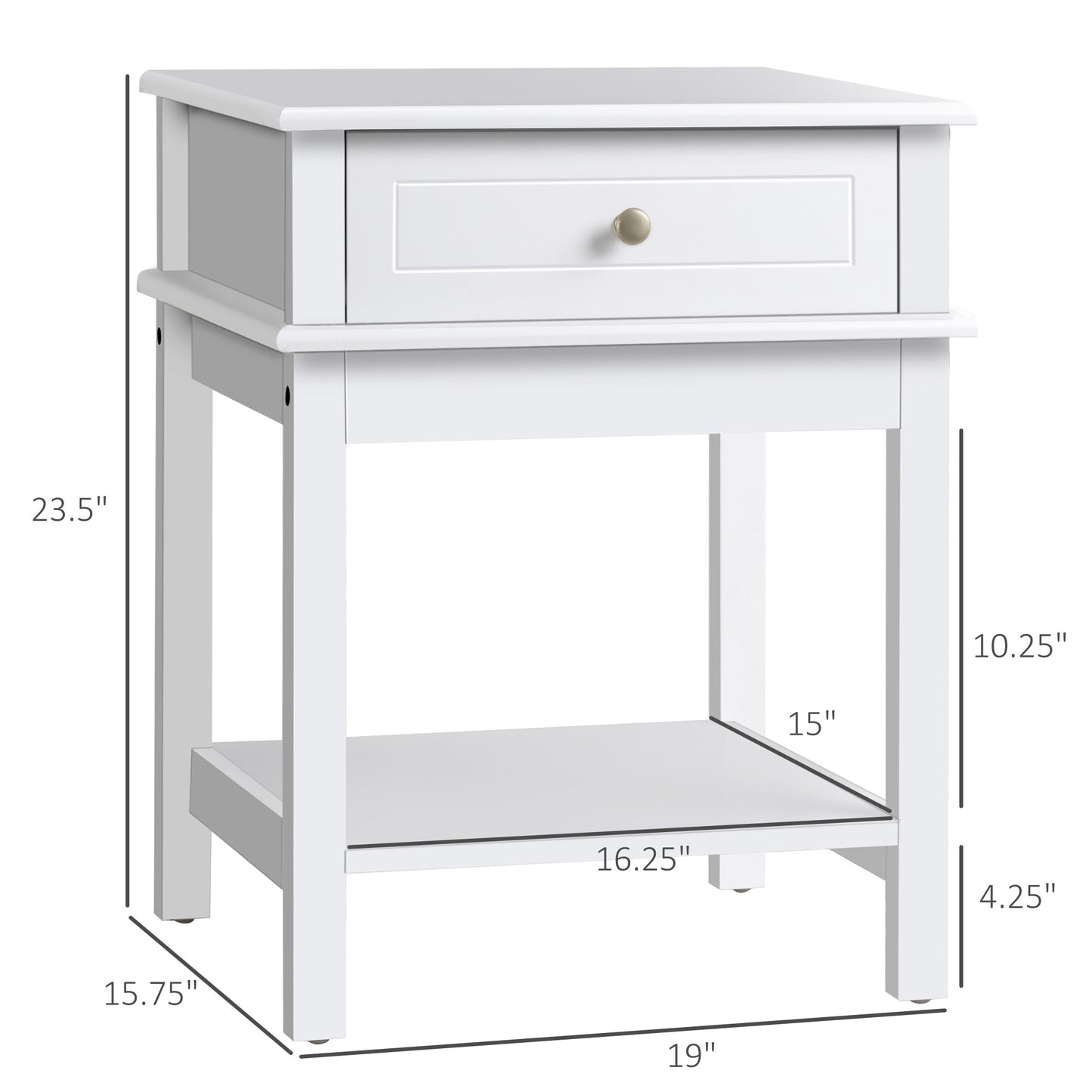 Modern Nightstand, Accent End Side Table with Drawer and Storage Shelf, Bedside Table for Bedroom Living Room, White