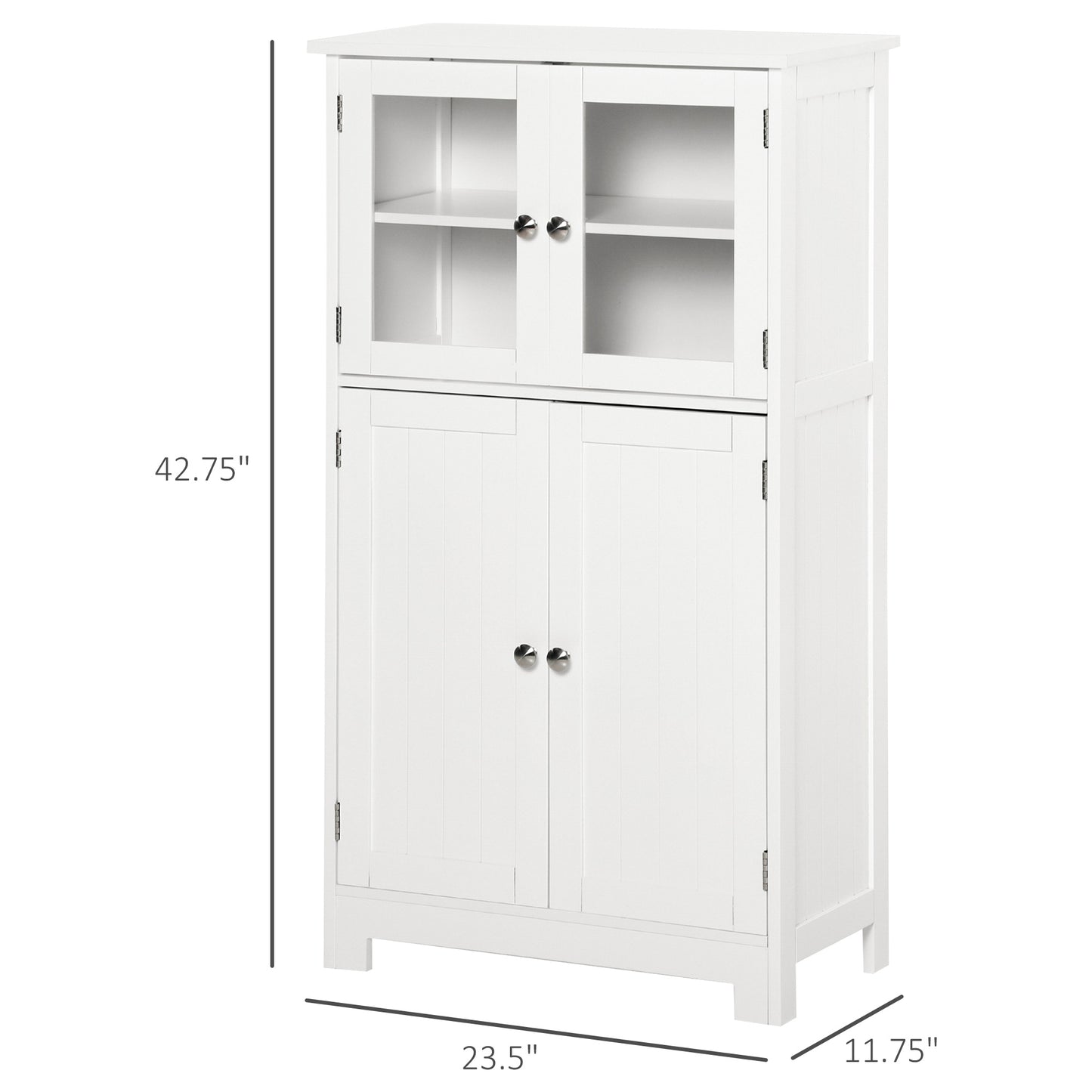 Bathroom Floor Storage Cabinet with Tempered Glass Doors and Adjustable Shelf, Kitchen Cupboard, Free Standing Organizer for Living Room Entryway, White