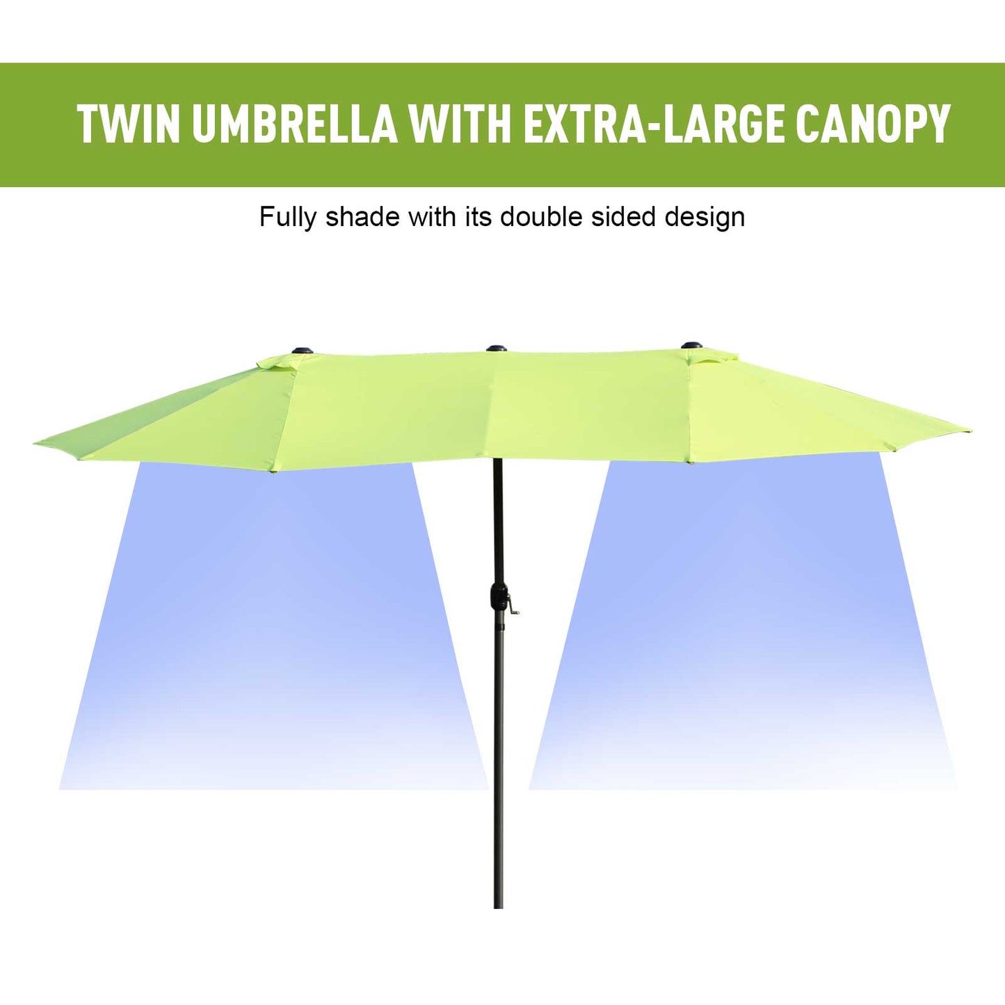 Outsunny 15' Outdoor Patio Umbrella with Twin Canopy Sunshade Steel Table Umbrella with Lift Crank Green