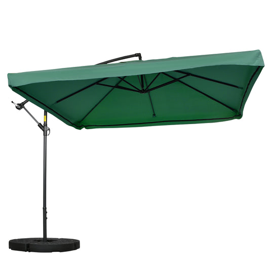 Outsunny Offset Patio Umbrella, Adjustable Canopy Angle Cantilever Patio Umbrella with Net, Cross Base, Weight Plates and 8 Ribs for Backyard, Poolside, Lawn and Garden, Green