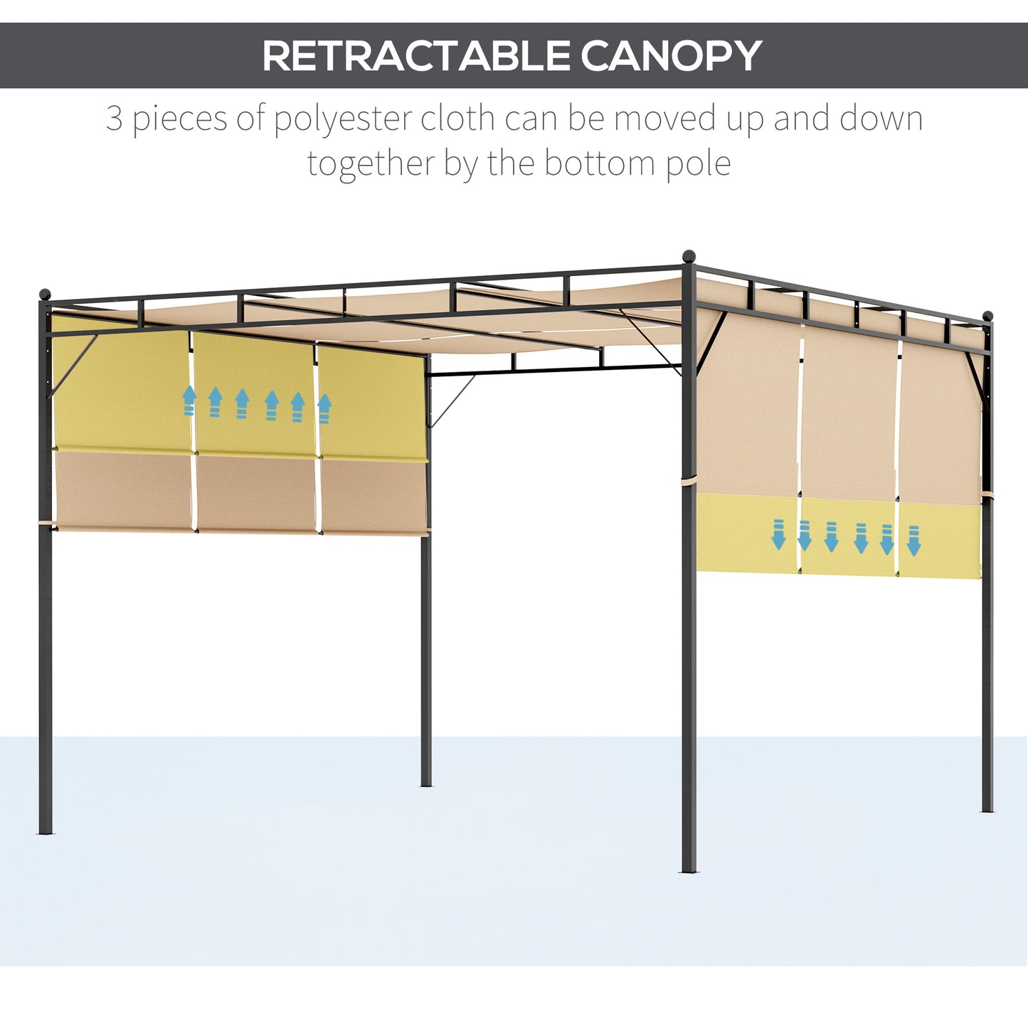 10' x 10' Retractable Pergola Canopy Patio Gazebo Sun Shelter with Steel Frame for Outdoor, Beige