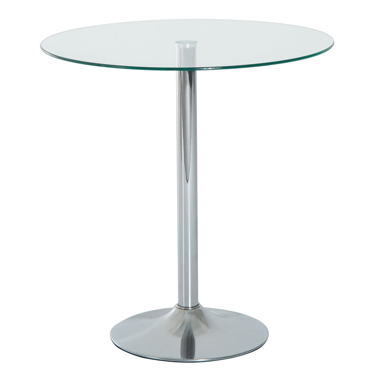 Round Bar Table, Modern Pub Table with Tempered Glass Top, Galvanized Metal Base, Small Dining Table, Silver