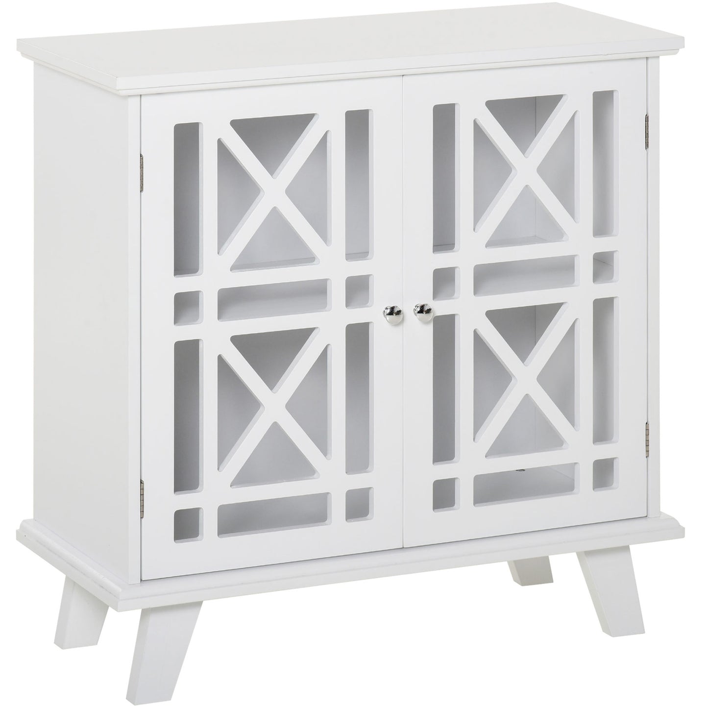 Accent Storage Cabinet Sideboard Serving Buffet Console with Fretwork Doors for Entryway, Kitchen, Dining Area, Living Room, White