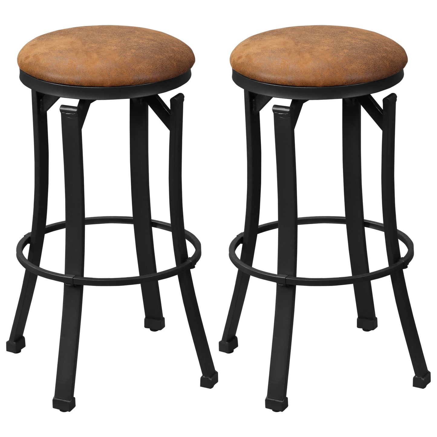 Bar Stools Set of 2, Vintage Barstools with Footrest, Microfiber Cloth Bar Chairs with Powder-coated Steel Legs for Kitchen and Dining Room, Brown