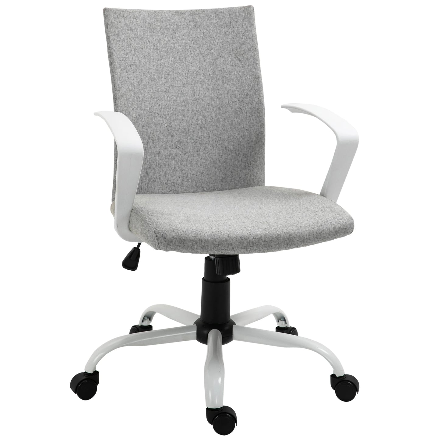 Office Chair Linen Swivel Computer Desk Office Chair  Study Task Chair with Wheels, Arm, Light Grey