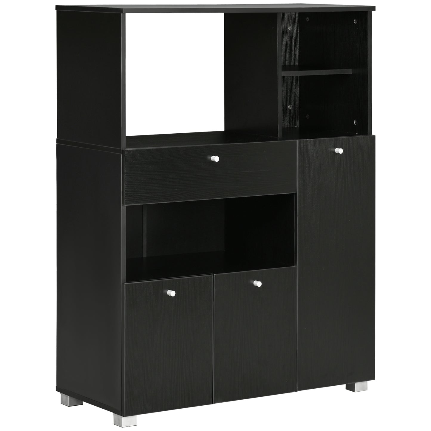 Compact Kitchen Pantry Buffet Server Hutch Storage Cabinet with Microwave Oven Stand Drawer and Shelves, Black