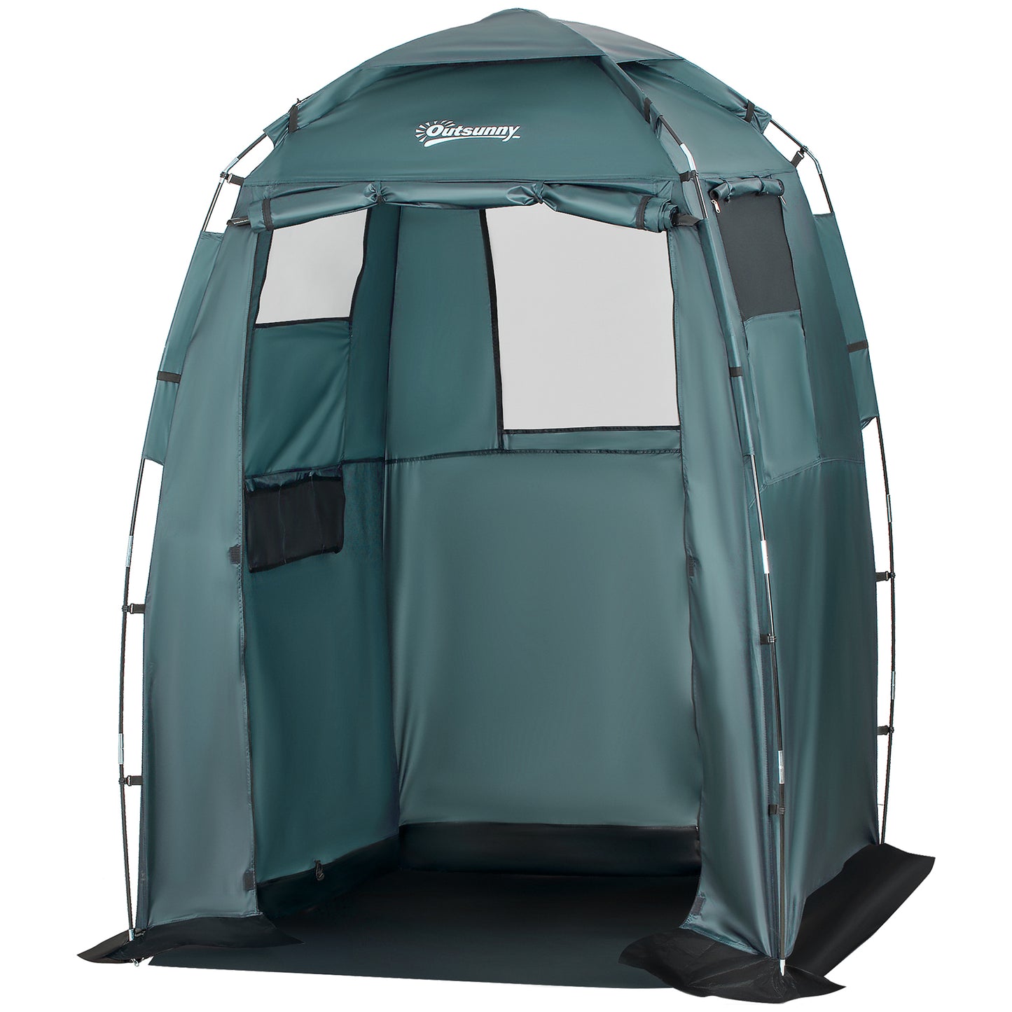 Outsunny 60" x 60" x 82" Shower Tent Extra Wide Changing Room Privacy Portable Camping Shelters with Windows & Floor Mat, Green