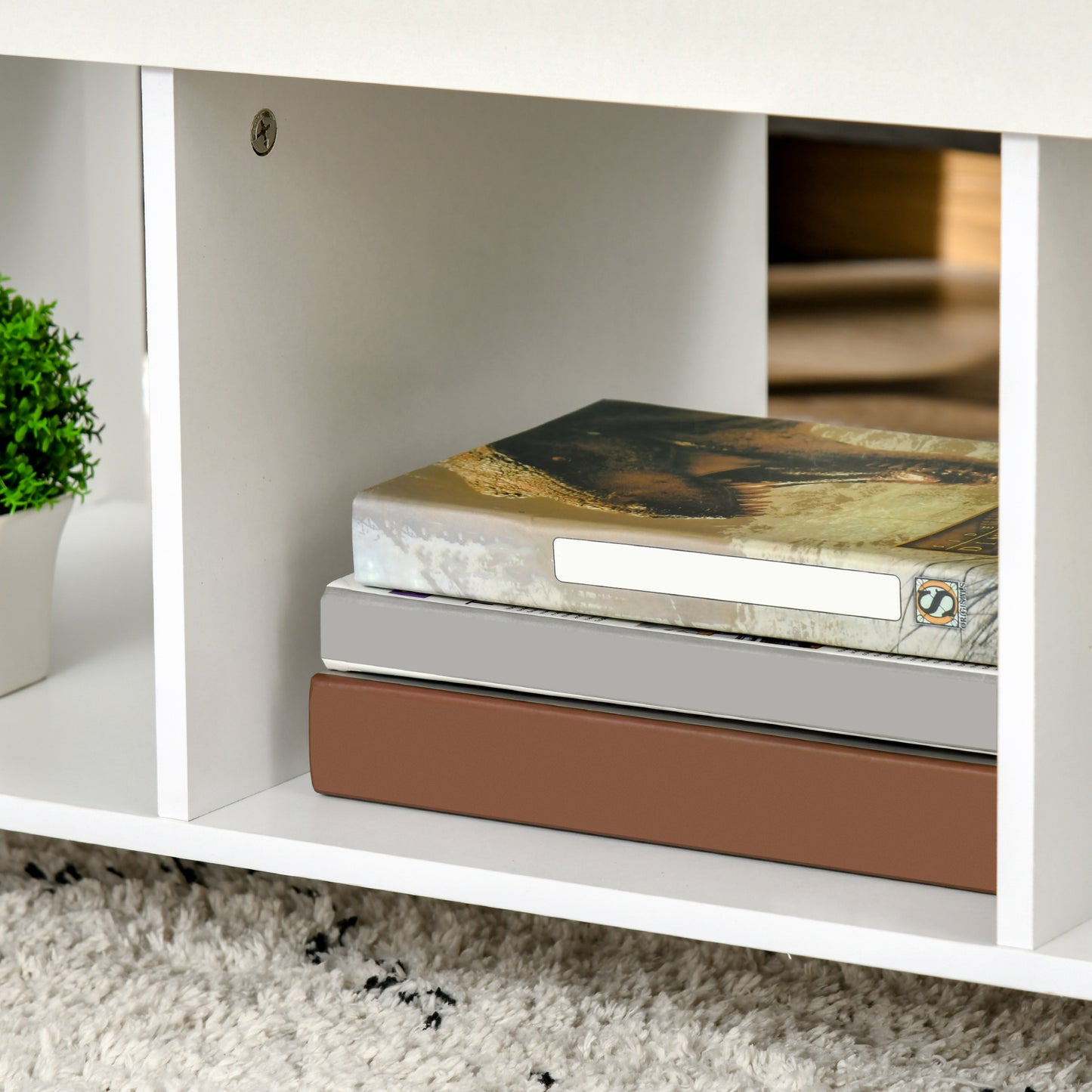 Lift Top Coffee Table with Hidden Storage Compartment and 3 Lower Shelves, Pop-Up Center Table for Living Room, White and Brown