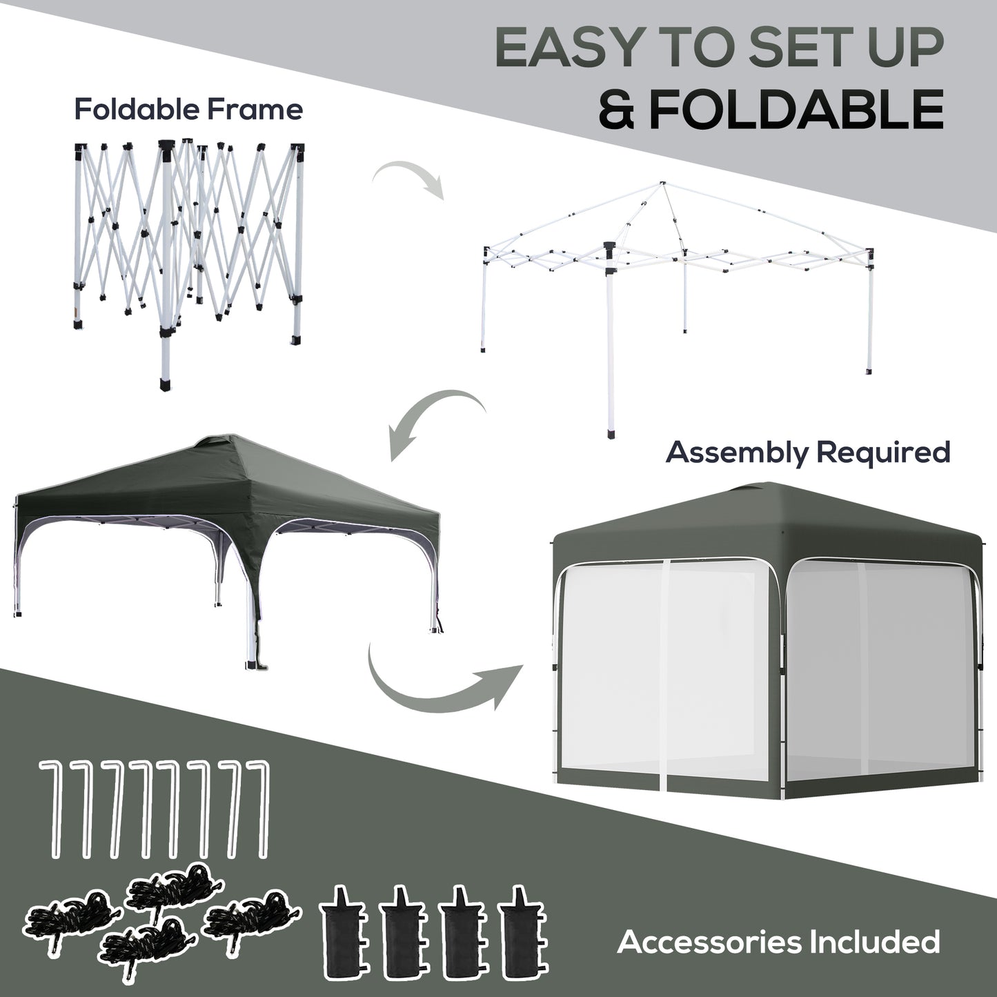 Outsunny 10' x 10' Pop Up Gazebo, Foldable Canopy Tent with Carrying Bag with Wheels, 4 Leg Weight Bags, Mesh Sidewalls and 3-Level Adjustable Height for Outdoor Garden Patio Party, 5 colors