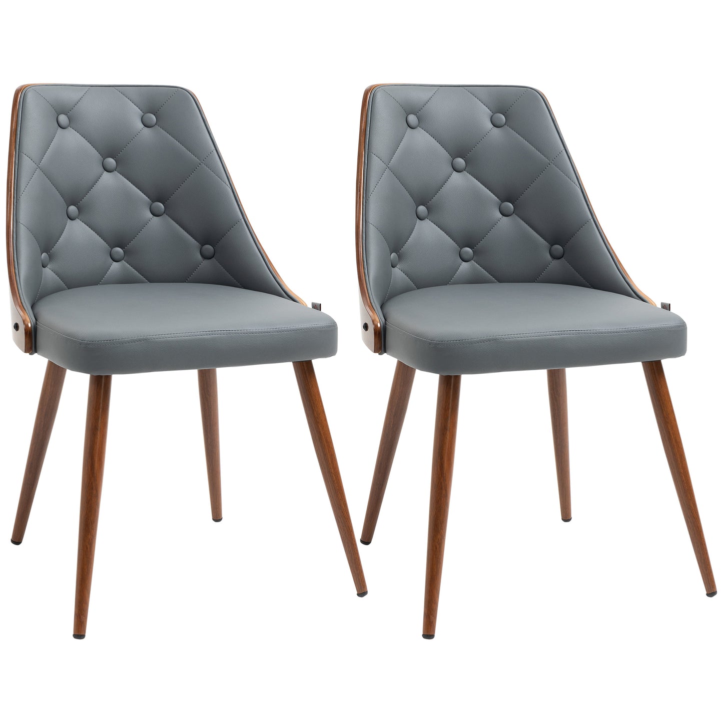 Modern Dining Chairs Set of 2, Makeup Chairs, Side Chairs with PU Leather Upholstered Seats and Steel Legs, for Living Room, Dining Room, Bedroom, Grey