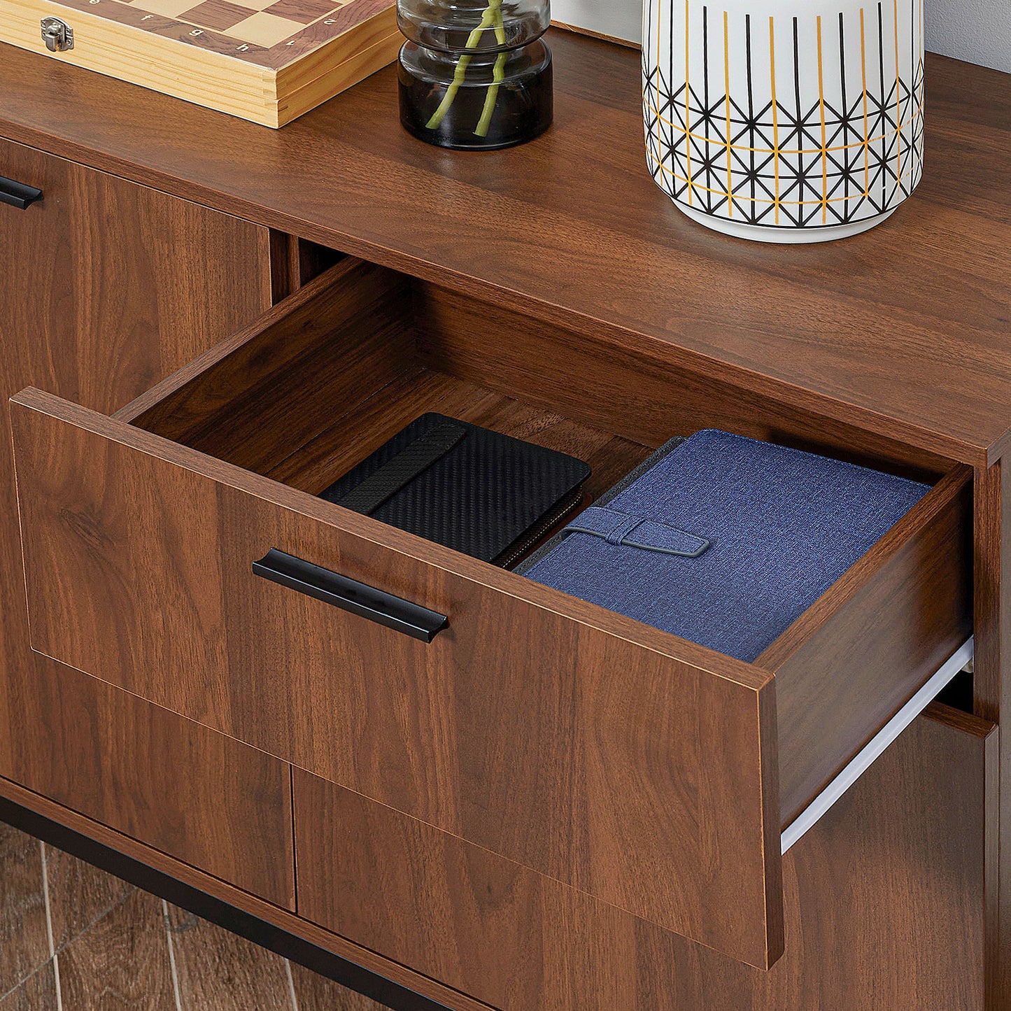 Kitchen Cabinet, Storage Cabinet, Sideboard Floor Accent Cabinet w/ Drawer, Enclosed Cabinet & Adjustable Shelves for Living Room, Dining Room, Bedroom, Entryway, Walnut Brown