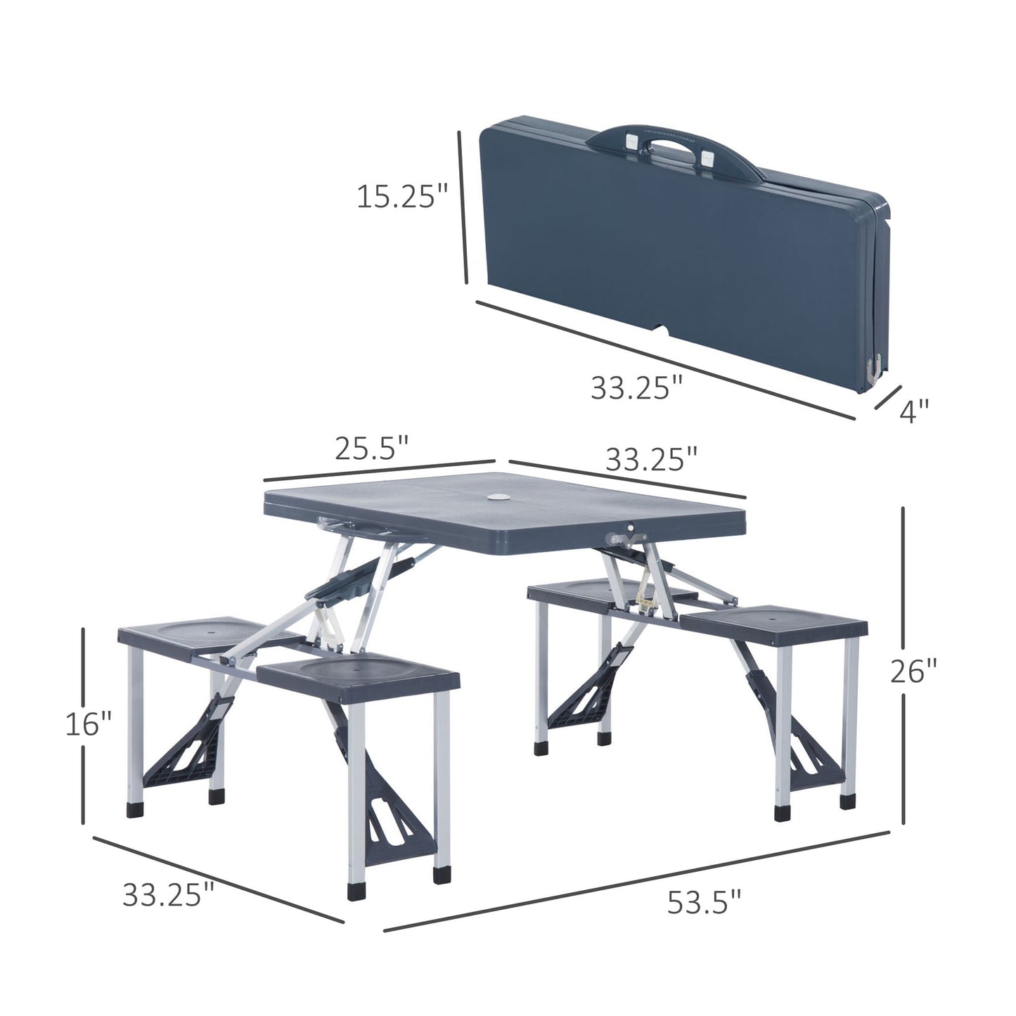 Outsunny Portable Folding Picnic Set 4 Seat Portable Junior Outdoor Seating Black Grey