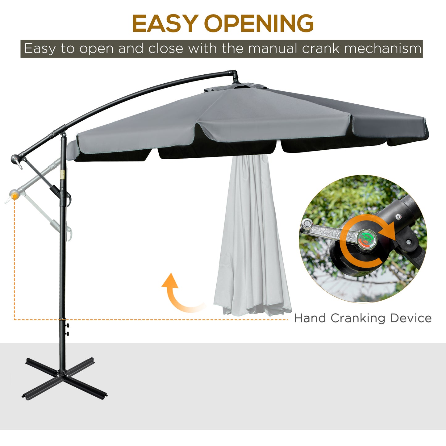 Outsunny 11FT Offset Hanging Patio Umbrella Cantilever Umbrella with Easy Tilt Adjustment, Cross Base and 8 Ribs for Backyard, Poolside, Lawn and Garden, Dark Grey