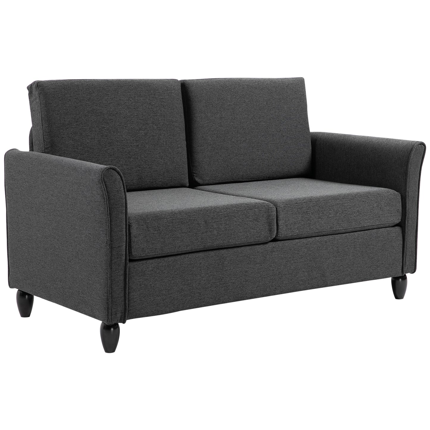 Upholstered Loveseat, 55"  with Armrest, Sturdy Wood Legs, Dark Grey