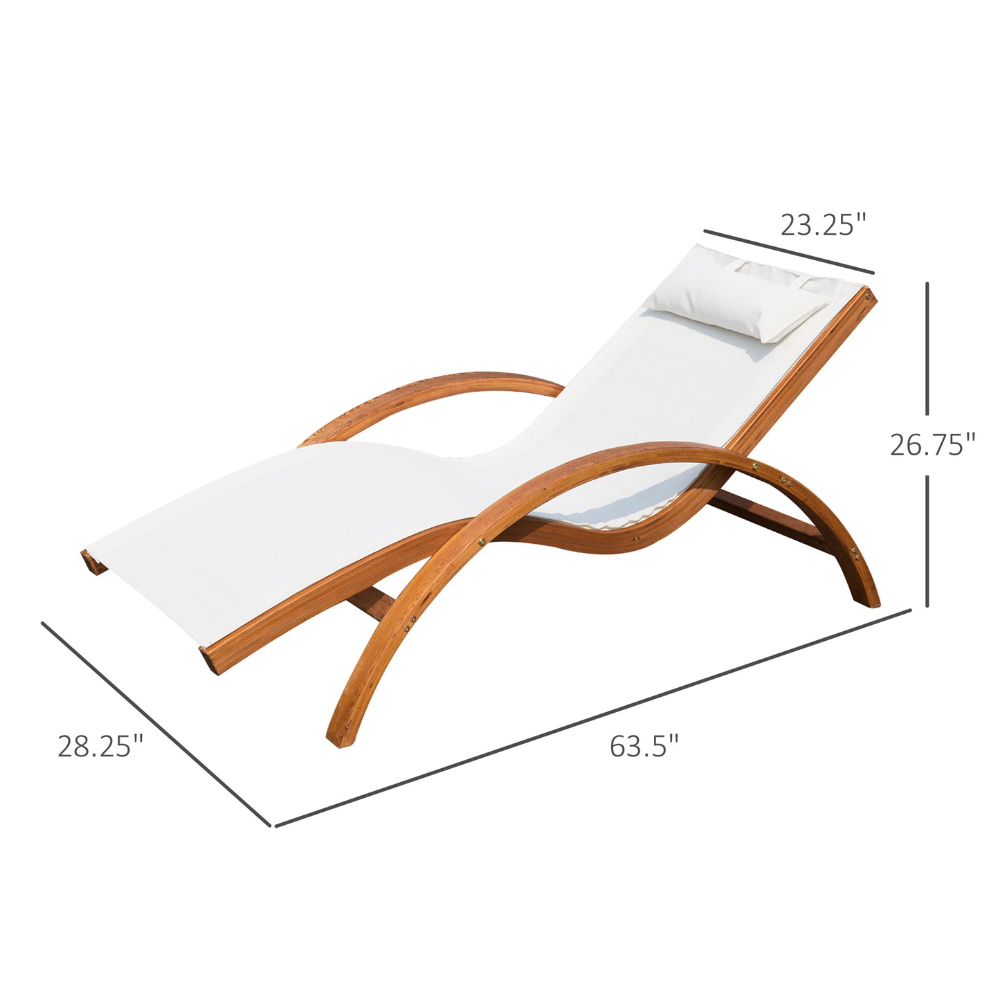 Outsunny Outdoor Wood Sling Chaise Lounge Reclining Garden Mesh Lounger Patio Chair with Headrest Cream