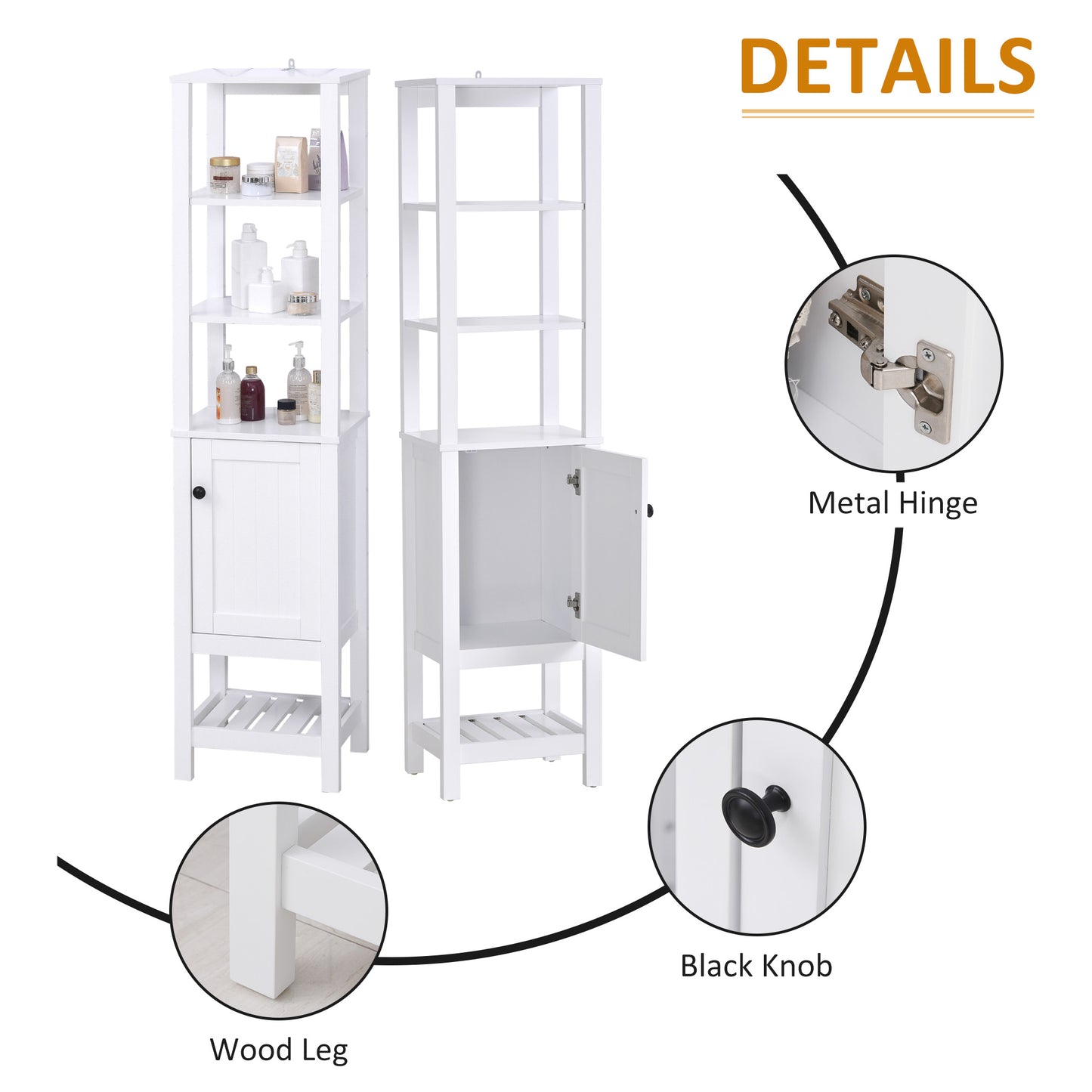 Freestanding Wood Bathroom Storage Tall Cabinet Organizer Tower with Shelves & Compact Design, White