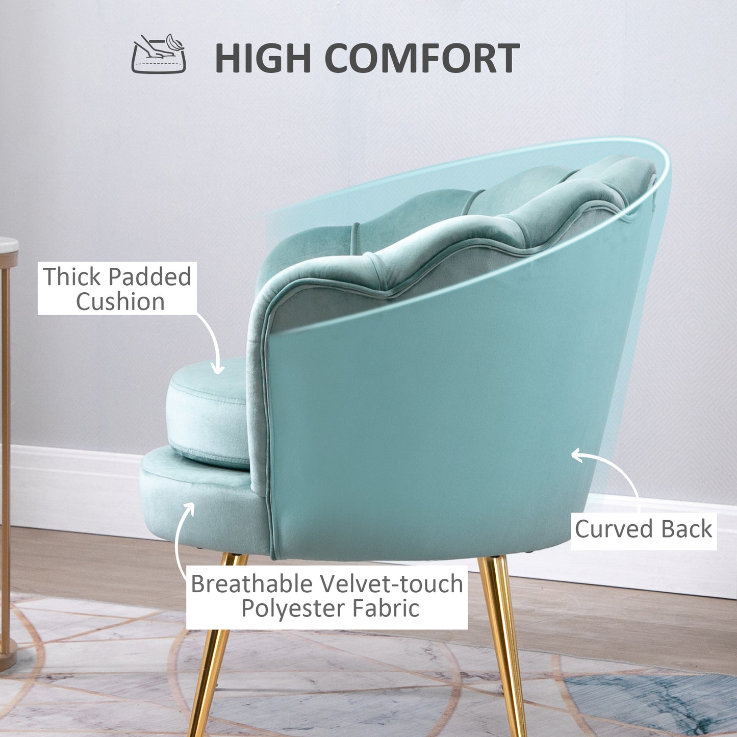 Modern Velvet-Touch Fabric Accent Chair Leisure Club Chair with Gold Metal Legs for Living Room Green