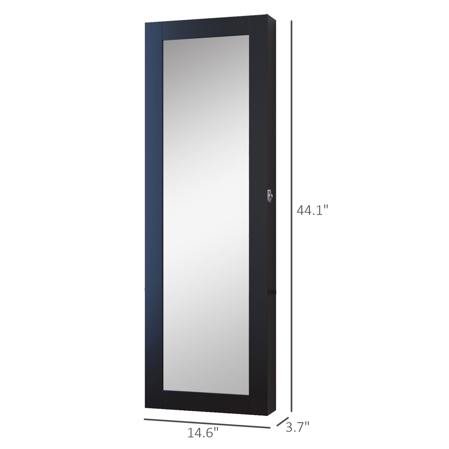 Black Mirrored Jewelry Cabinet Hanging Wall Door Mount Real Glass Mirror Locked, Black