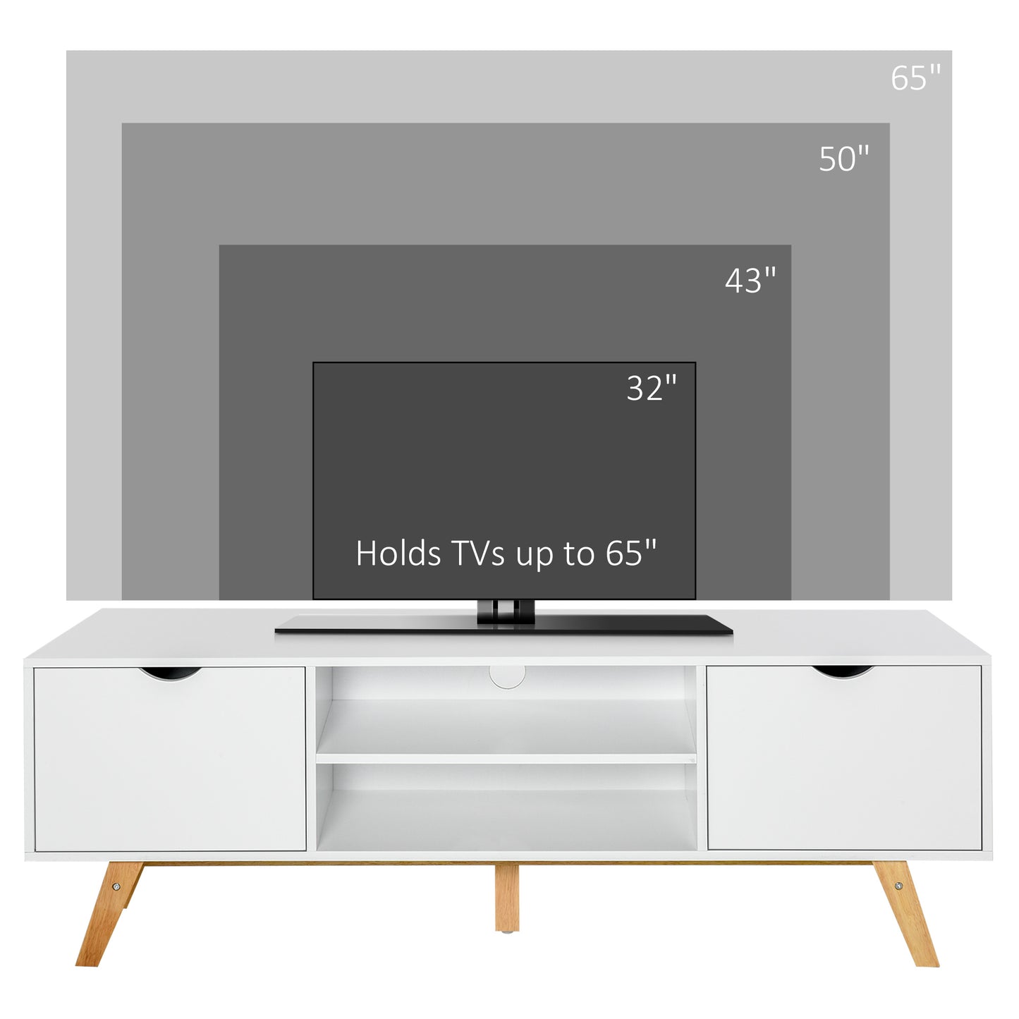 Modern Wooden TV Stand with 2 Storage Cabinet Stand for TV's up to 65" for Living Room Office, Storage Entertainment Center, White