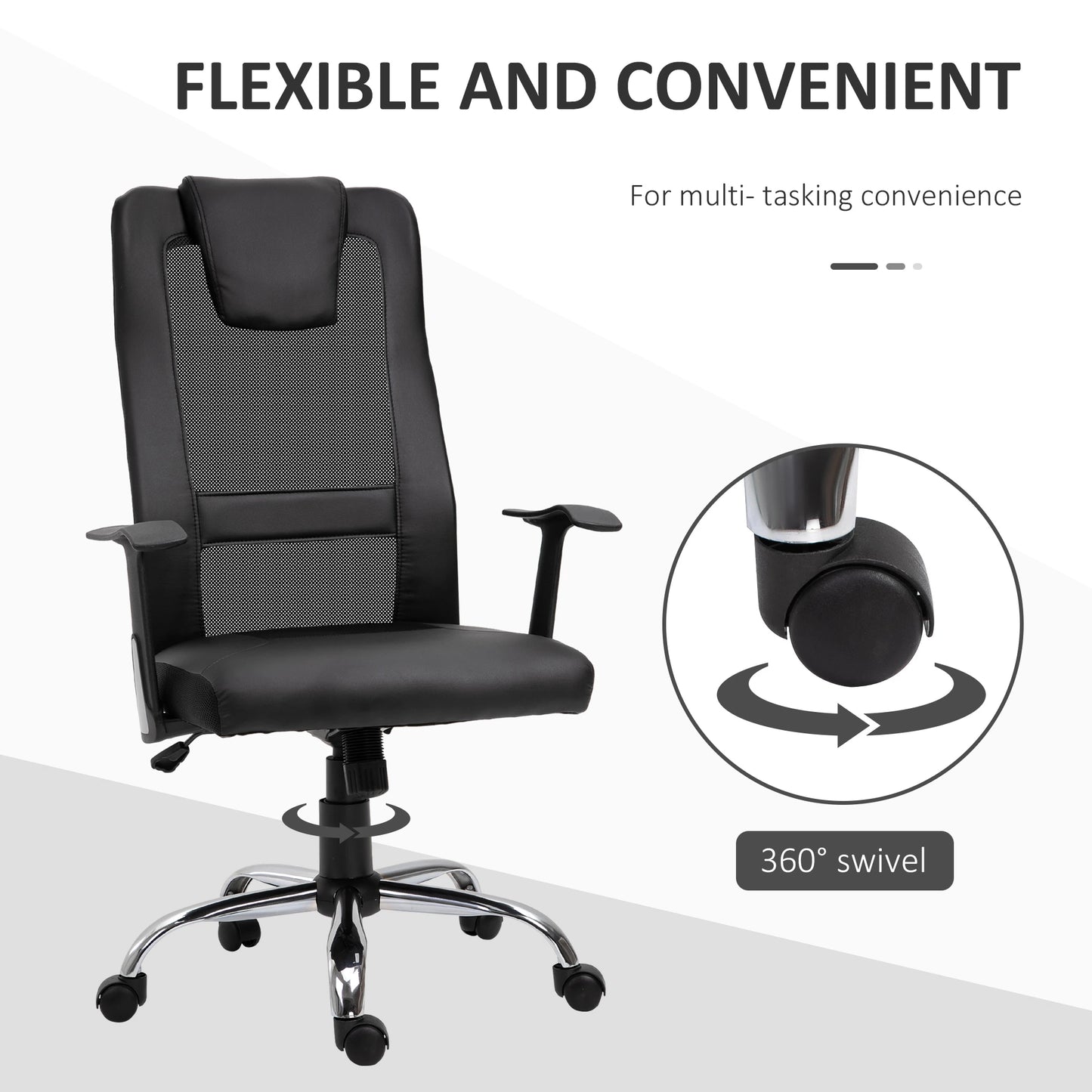 igh Back Mesh Office Chair Ergonomic Computer Desk Seat Thick Padded Headrest with Armrest Office Black