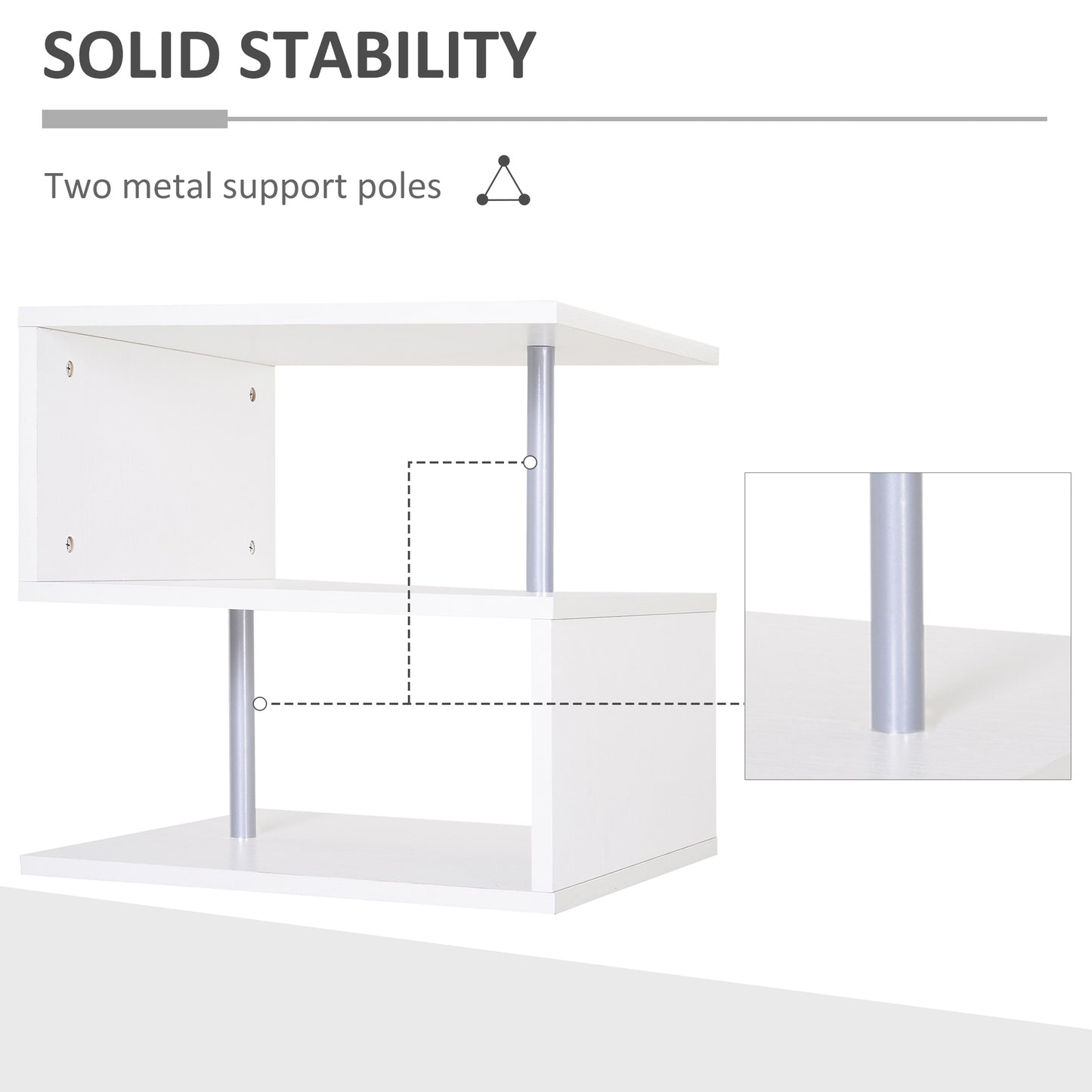 Wooden S Shape End Table 3 Tier Storage Shelves Organizer Living Room Side Table Desk White