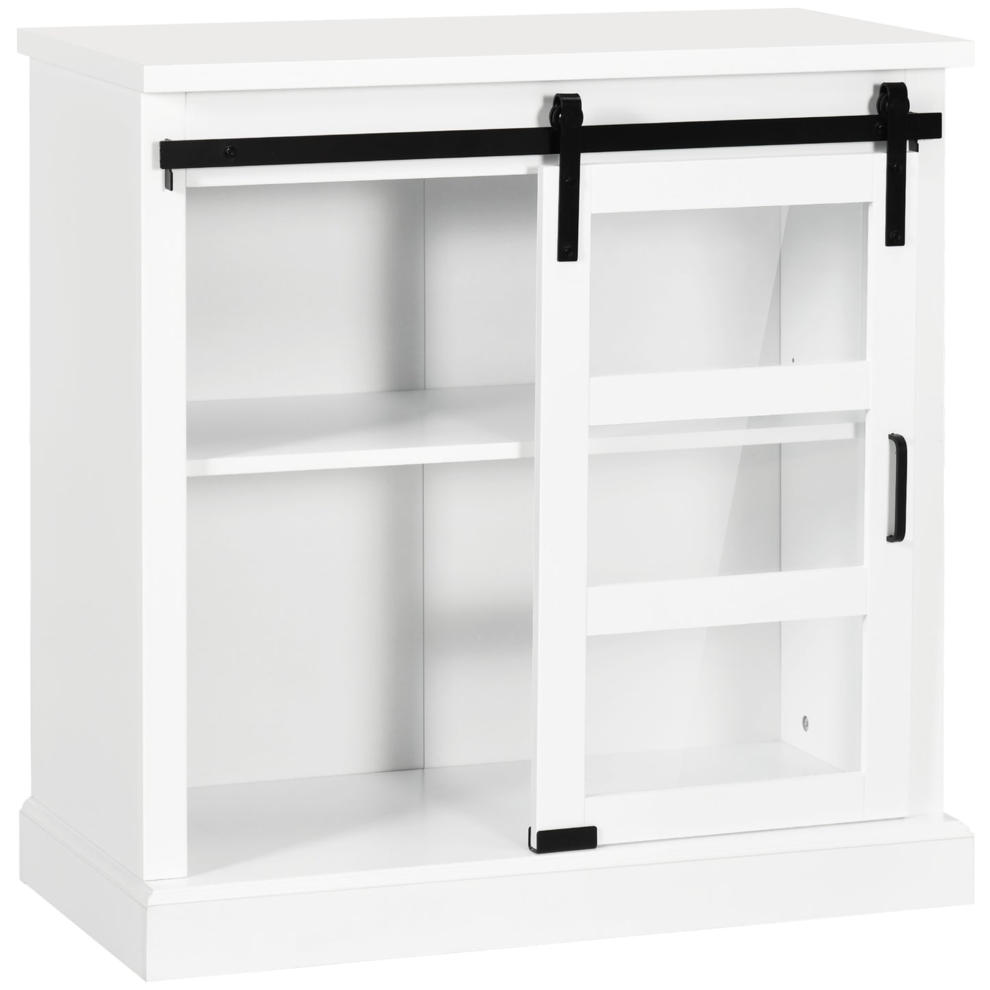 Buffet Cabinet Kitchen Storage Sideboard with Glass Sliding Door, Adjustable Shelf for Dining Room, White