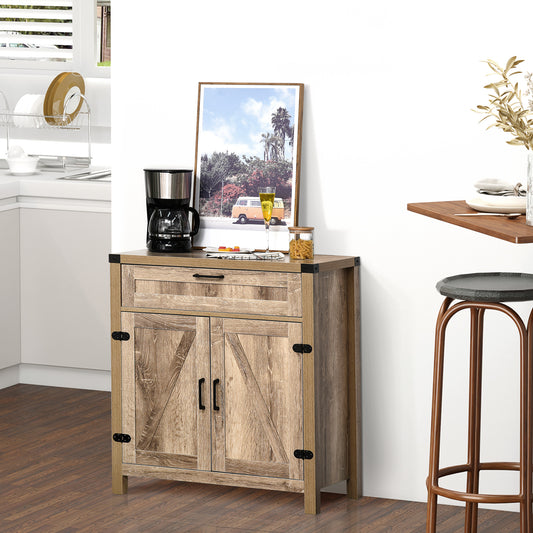 Farmhouse Sideboard, Wooden Accent Buffet Cabinet with Drawer and Adjustable Shelf for Kitchen, Brown