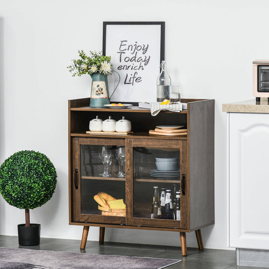 Kitchen Cabinet Storage Sideboard Server Console Buffet Table with Framed Glass Doors Brown