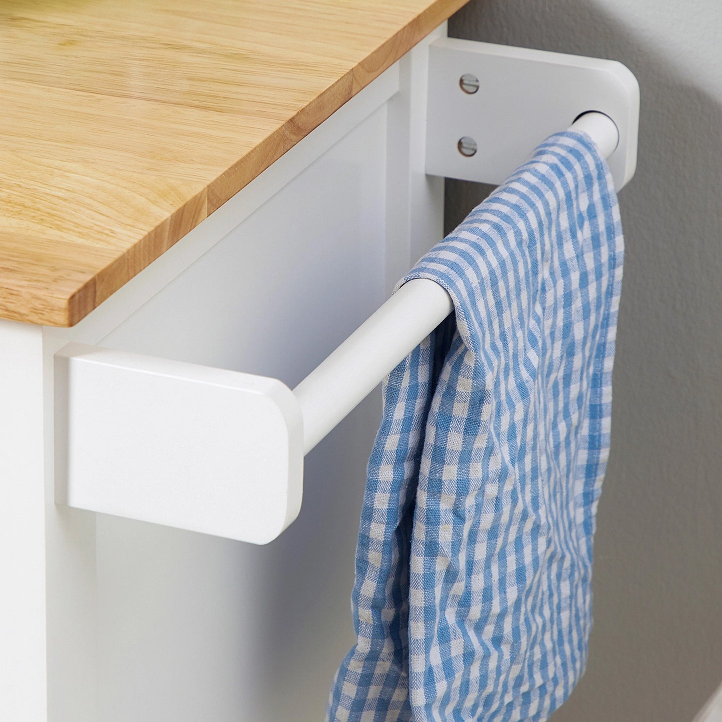 Rolling Kitchen Cart with Drawer and Glass Door Cabinet, Kitchen Island on Wheels with Towel Rack, White